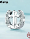 925 Sterling Silver Cross Charm Guardian Angel Pendant Lucky Horseshoe Beads