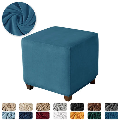 1PC Stretch Square Ottoman Stool Covers Super Soft Velvet stool Cover Elastic All-inclusive Footrest Slipcovers for Living Room