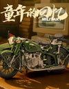 1/10 Alloy Retro Tricycle Side-car Motorcycle Model Diecast Metal Classic Military Motorcycle Model Sound and Light Toy Gift