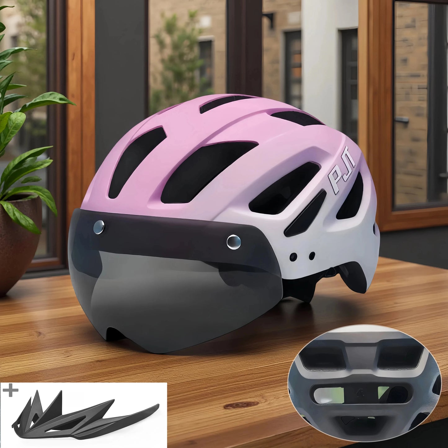 Cycling Helmet With Sun Visor Goggles For Road And Mountain Bike