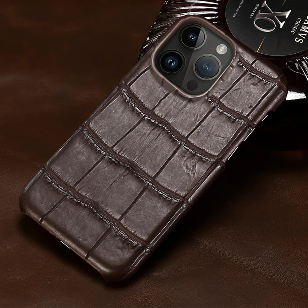 Crocodile Real Leather Cases for iPhone 16 15 Pro Max 14 pro max Genuine Leather Fundas Back Bover
