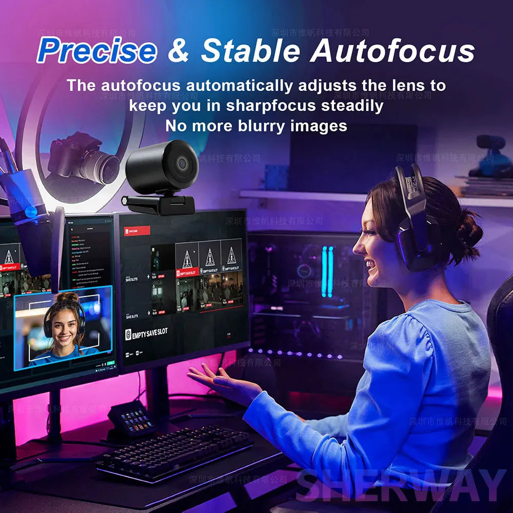 4K Webcam Pro Living Streaming USB Web Camera with Remote Dual Noise-Cancelling Mics AI Auto Focus 128° FOV HD Mini Video PC Cam