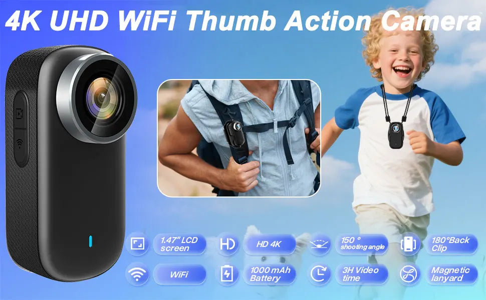 4K Mini Thumb Sports Camera Waterproof Magnetic Pocket Action Camera Wearable Body Cam for Motorcycle Helmet Cycling