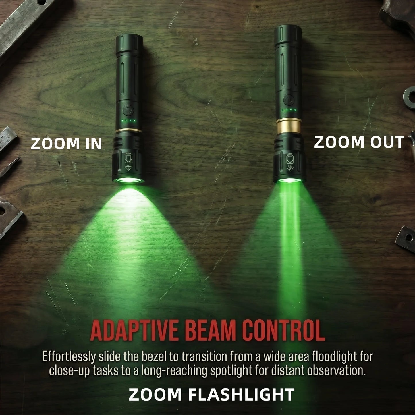 Zoom Green Light Rechargeable LED Flashlight