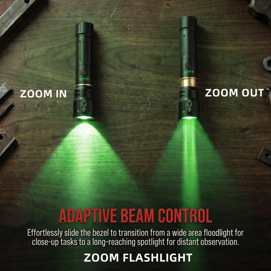 Zoom Green Light Rechargeable LED Flashlight