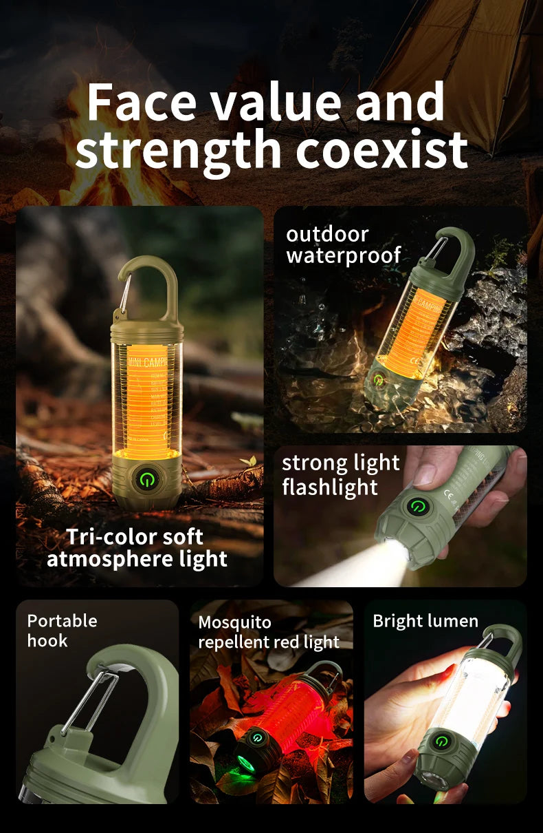 Rechargeable LED Camping Light Hanging Flashlight with 3 Light Modes SOS Emergency Portable Lantern