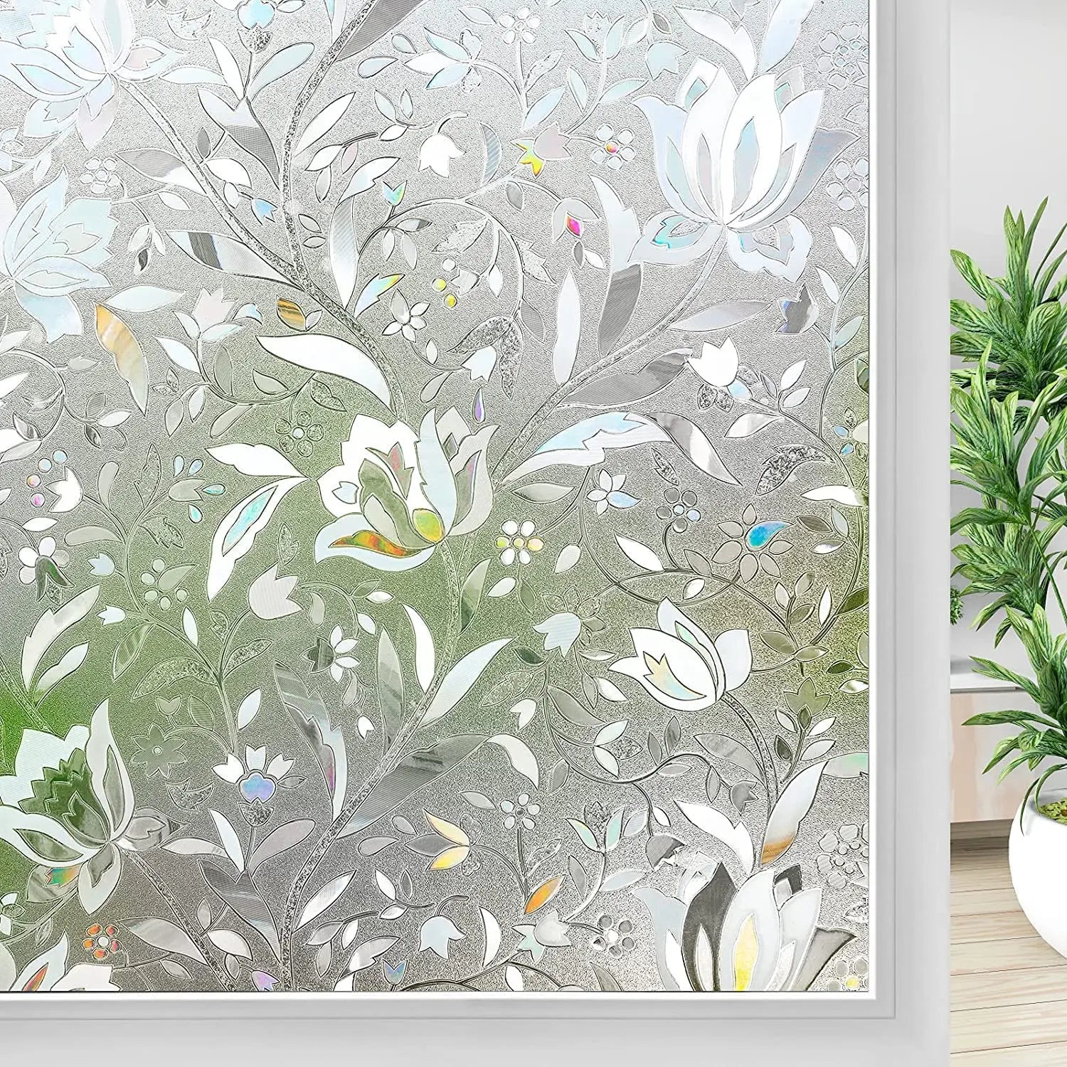 Wide 75/90 cm 3D Vinyl Window Privacy Film, Heat Insulation Rainbow Window Films, UV Protection Decorative Glass Stickers