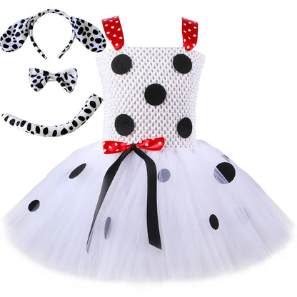 Girls Halloween Cruella Cosplay Costumes Girls Party Tutu Dress Black And White Tulle Frocks Kids Evil Role Playing Outfits