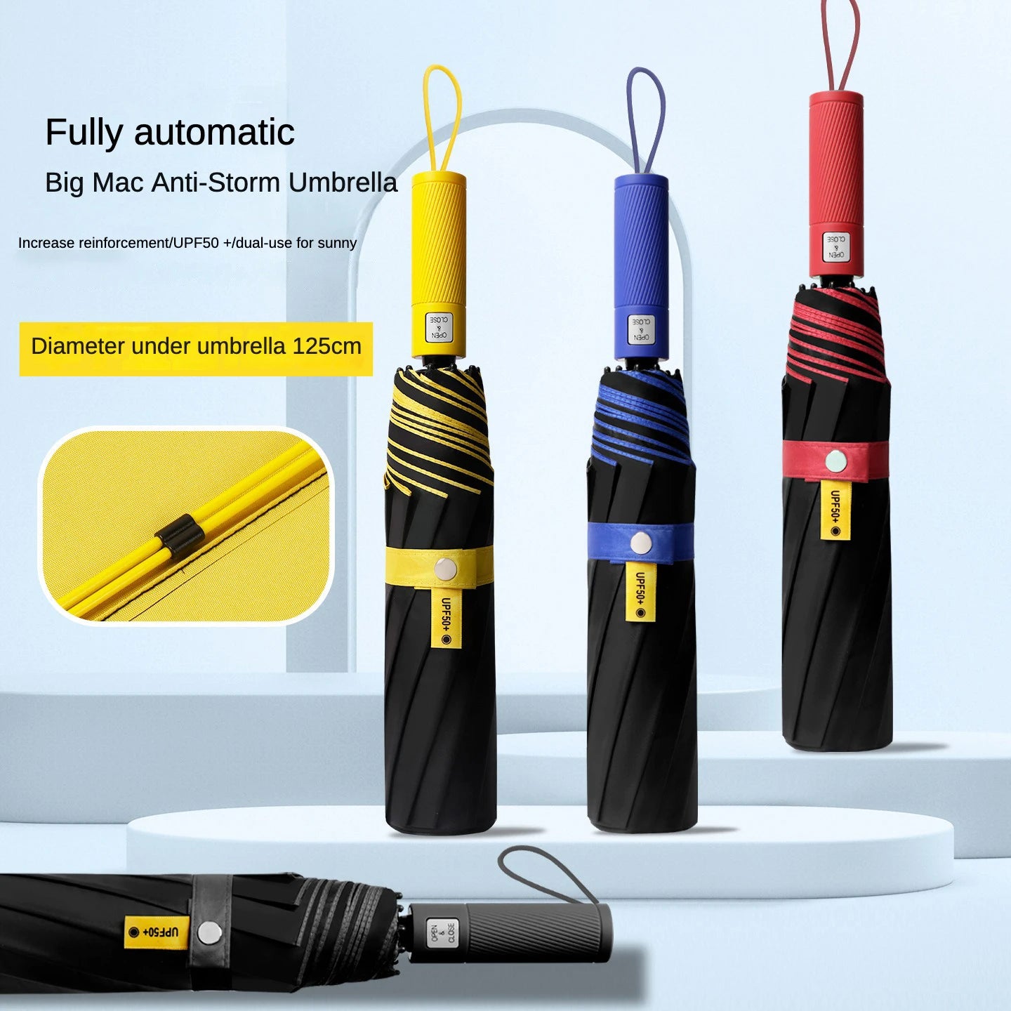 125cm Oversized Fully Automatic Wind Resistant Folding Umbrella Leather Cover
