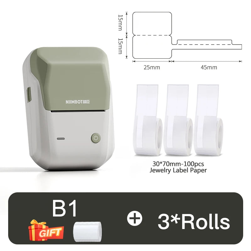 B1/B21 Jewelry Label Printer, Bluetooth Wireless Thermal Sticker Maker 20–50mm, Inkless Price Tag Label Machine for Necklace Ring Bracelet