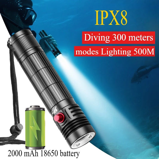 5000LM Professional Diving Flashlight IPX8 Waterproof Underwater LED Torch Rechargeable Dive Light