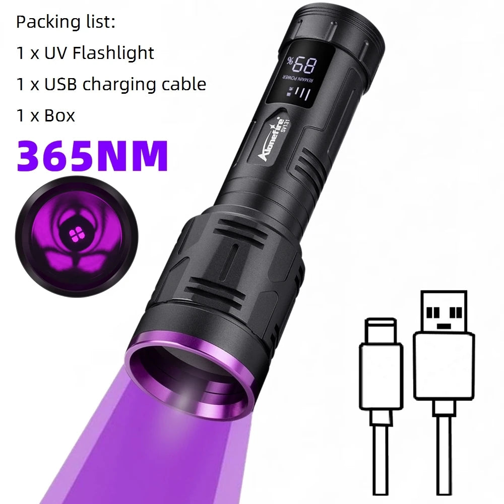 20W 365nm UV Rechargeable Blacklight Flashlight With LCD Display