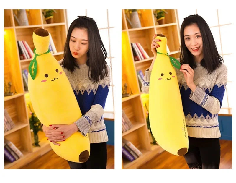 Cute Long Strip Banana Stuffed Body Pillow Cartoon Expression Plush Cushion Sofa Bedroom Bananas Throw Pillow Home Decoration