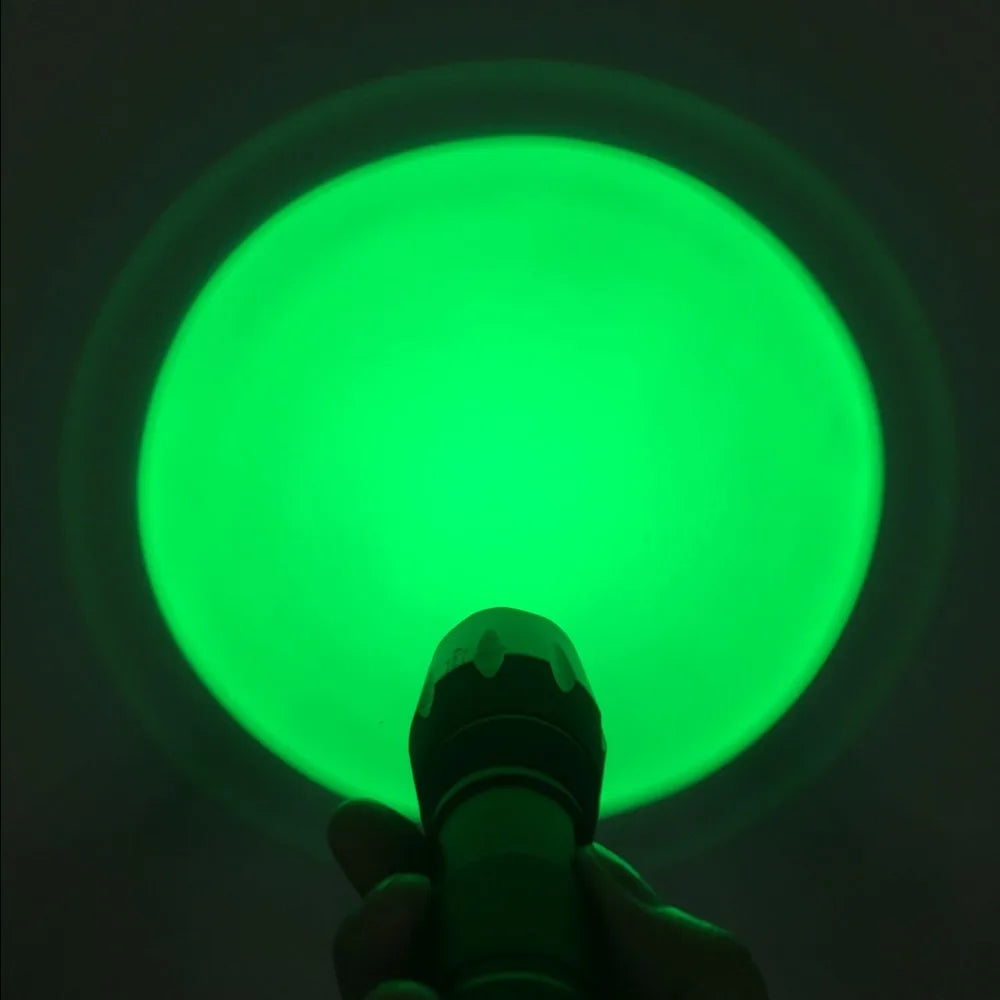 2 In 1 White Green Light Zoom Rechargeable Flashlight