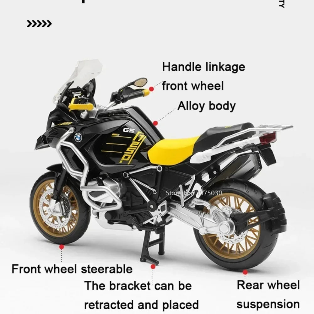 1:12 BMW R1250 GS Alloy Scale Motorcycle Model Toy Highly Simulated Static Motorcycle Model Wheel Suspension Collection
