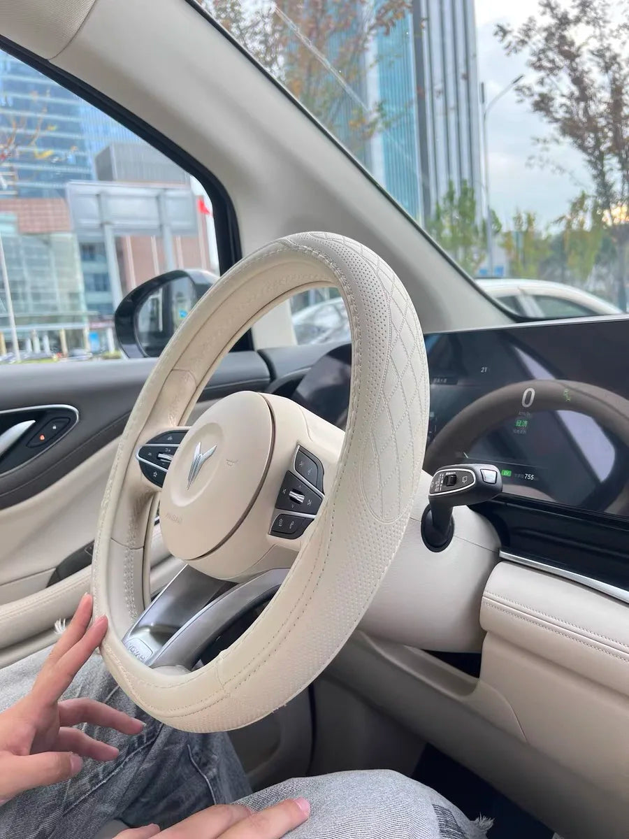 Perforated Nappa Leather Car Steering Wheel Cover 37CM 38CM