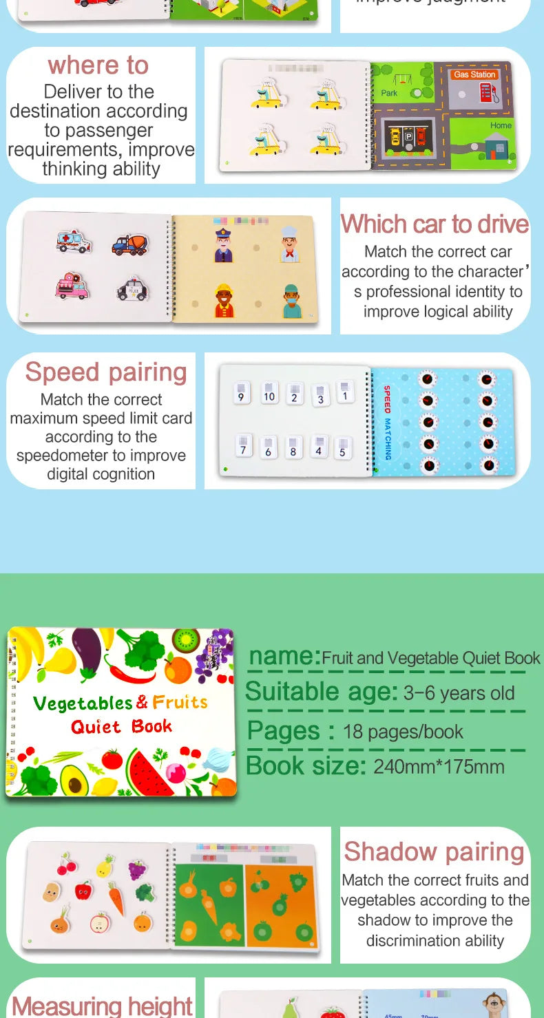 Montessori  Busy Book My First Quiet Book Paste Learning Educational Toys Books  Matching Game Toys for 1 to 3 Y