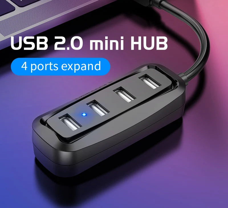 USB 2.0 HUB 4 Port with LED Multi USB Splitter for Lenovo Xiaomi Macbook Pro Air Computer Accessories Laptop HUB USB 2.0