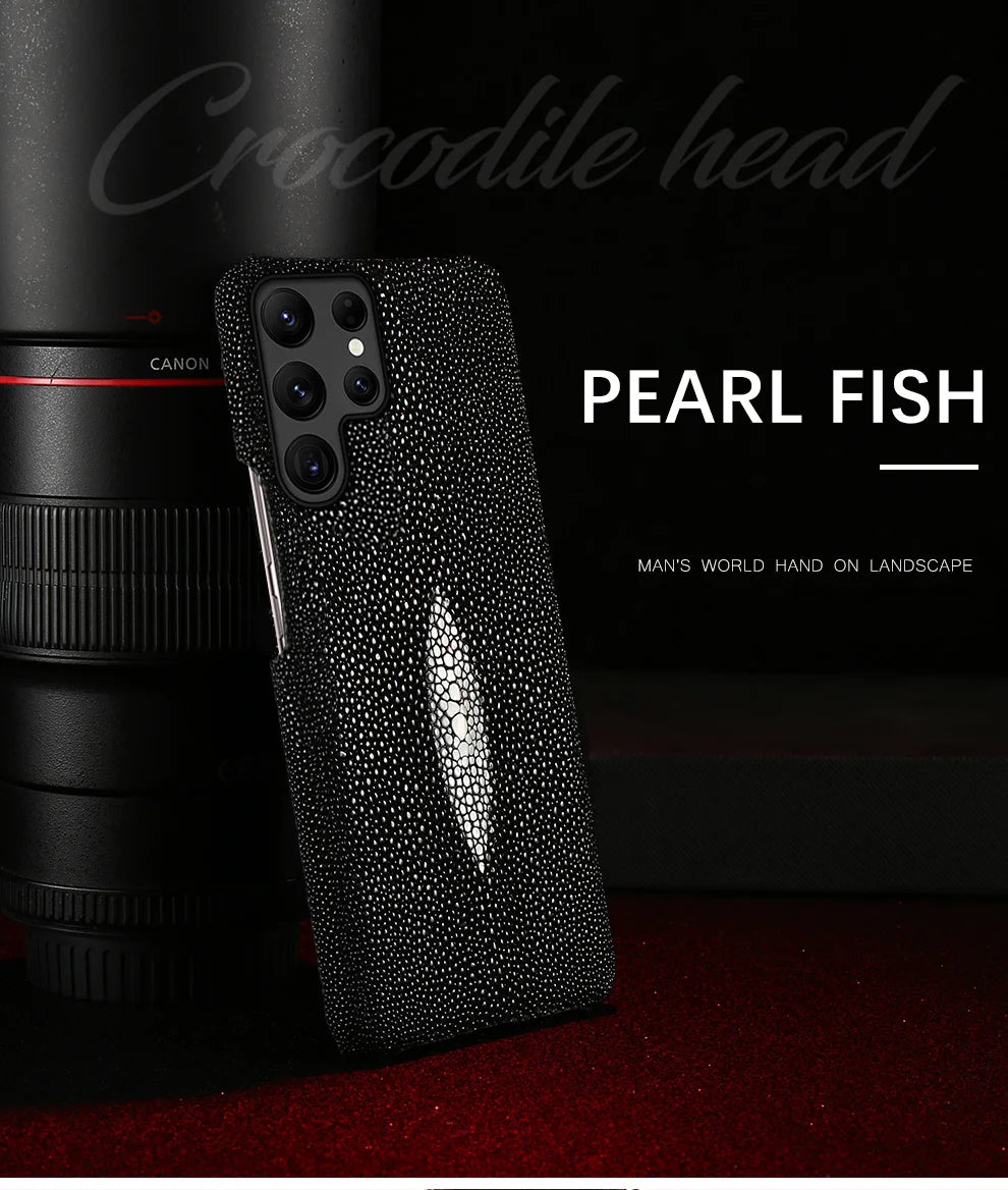 Luxury Genuine Stingray Leather Case for Samsung Galaxy S26 / S26 Ultra / S25 / S25 Plus / S24 / S23 5G – Magnetic Anti-Scratch Back Cover
