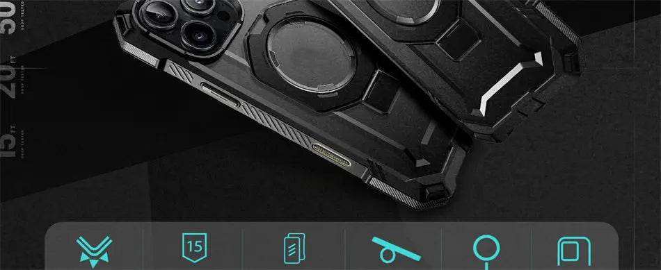 For iPhone 16 Pro Max Case with Camera Control Capture Button UB Grip Heavy Duty Rugged Magnetic Phone Case with Stand