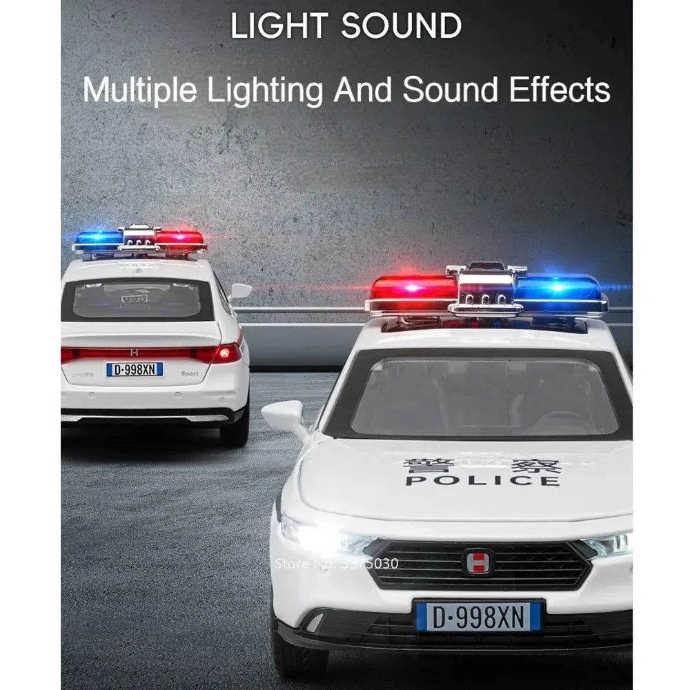 1:32 DongFeng MengShi Honda Accord Police Car Model Toy Metal Diecast Pull Back Doors Opend Vehicles Models Boys Holiday Gifts
