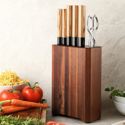 Solid Wood Knife Holder For 5 PCS Knives & 1 PCS Kitchen Scissors Storage Rack Floor To Ceiling Knife Storage