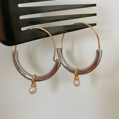 Modern Jewelry Cool Metal Hoop Earrings Trend New High Quality Small Pearl Dangle Drop Earrings