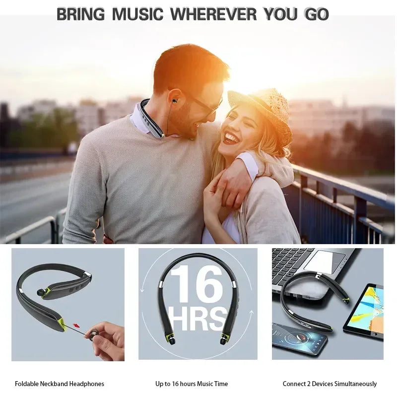 Xiaomi SX-991 Wireless Bluetooth Headset Neckband Foldable Headphones Retractable Earbuds Noise Cancelling Hifi Stereo Earphones