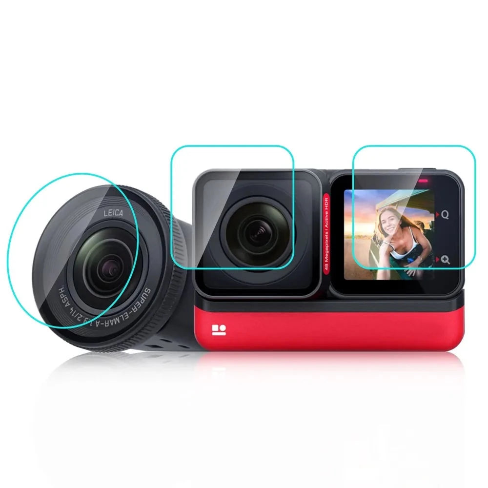 For Insta360 One RS 3 in 1 Screen + 4K Lens + Leica Lens Tempered Glass Film for Insta360 One RS Screen Protector