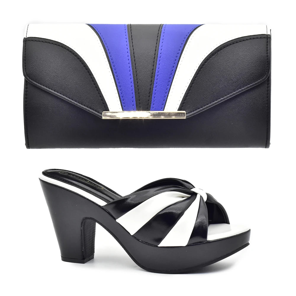 Italian Design Fashion African Women's High Heel Comfortable Shoes and Bags Set Leather Wedges Shoes for Women