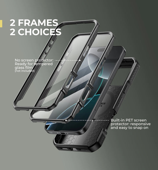 For iPhone 16 Pro Max Rugged Armor Shockproof Case with Built-in Sliding Camera Cover and Built-in Screen Protector Kickstand