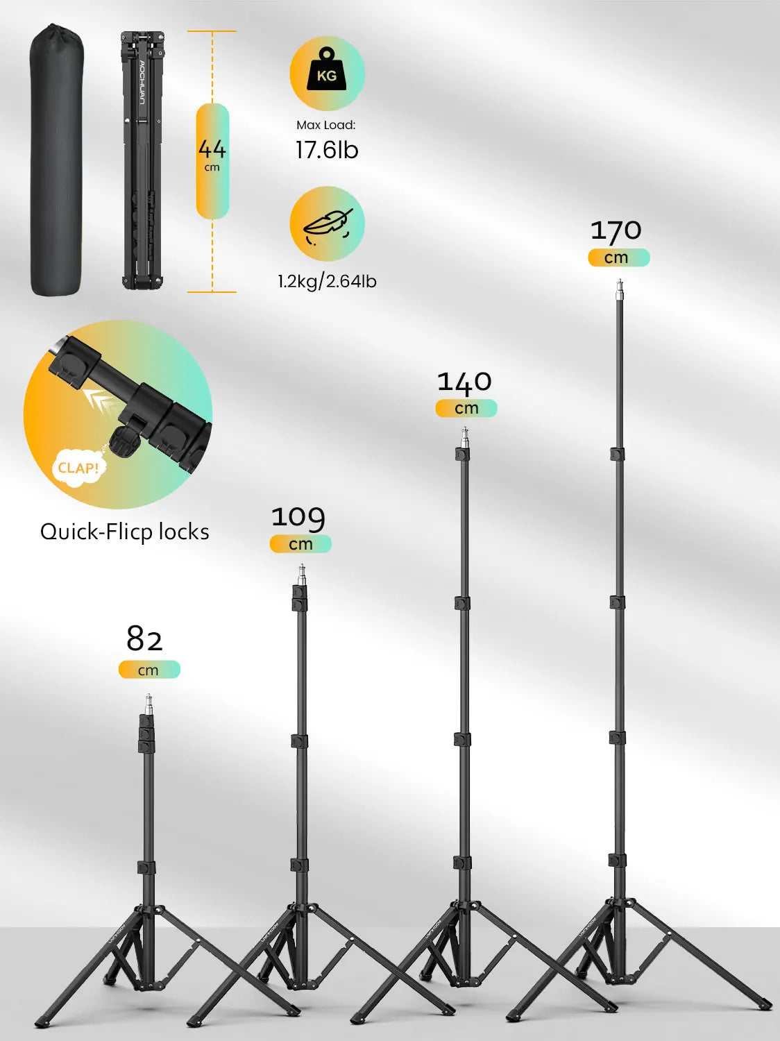 1.7m Complete Camera Tripod for Smartphone Camera Gimbal Stabilizer with 0.44m~1.7m Aluminum Lighting Bracket (T20) photo shoot