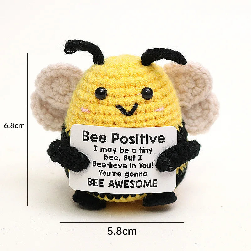 3 Pcs Positive Crochet Hedgehog Doll with Affirmation Card Home Room Decoration Funny Handmade Plush Doll Ornaments Christmas Gifts