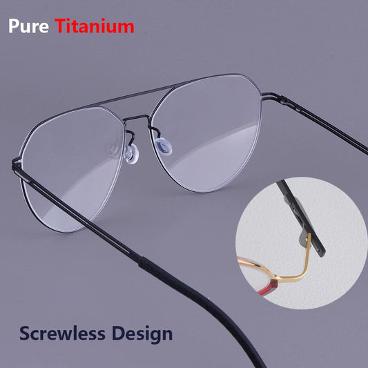 Oversized Pilot Titanium Double Bridge Screwless Eyeglasses Frame
