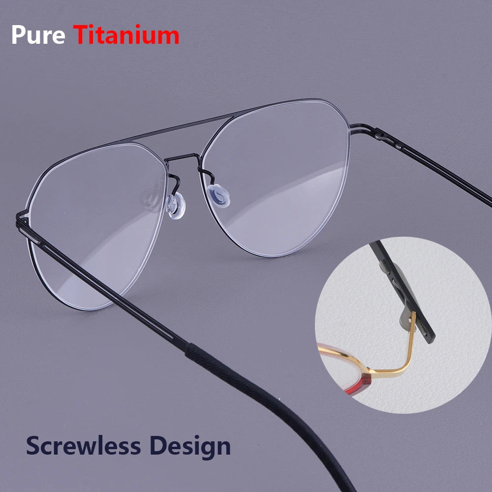 Oversized Pilot Titanium Double Bridge Screwless Eyeglasses Frame