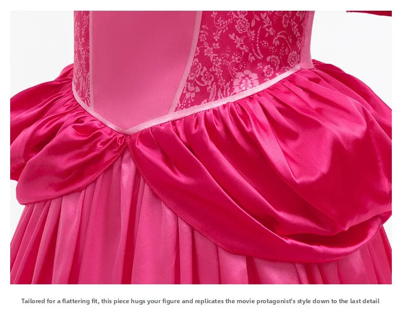 Hot Pink Puff Sleeve Princess Ball Gown with Crown and Handbag Set