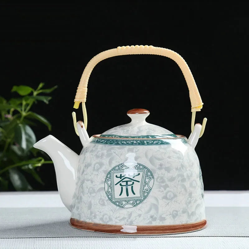 Porcelain Teapot with Strainer Net High Capacity 500 900ML Traditional Retro Ceramic Tea Set