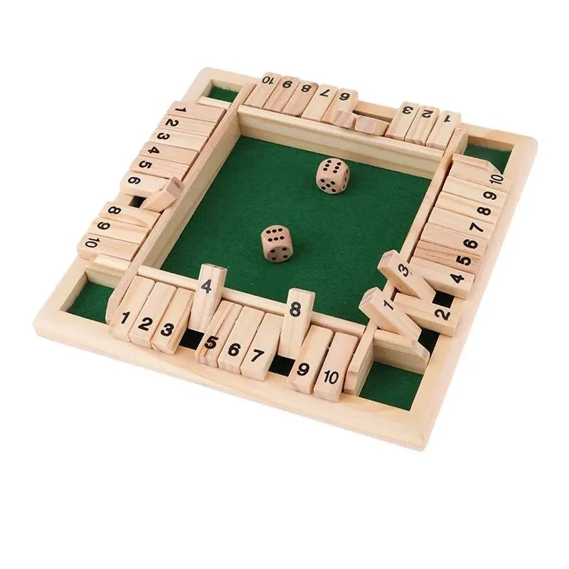 Wooden Four Sided Shut the Box Number Dice Board Game