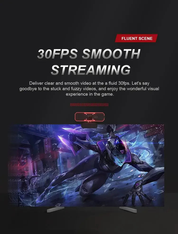 1080P Gaming Webcam 60FPS Autofocus Fill Light Camera Privacy Cover 7 Colors RGB Fill Light Stereo for Laptop Live Streaming