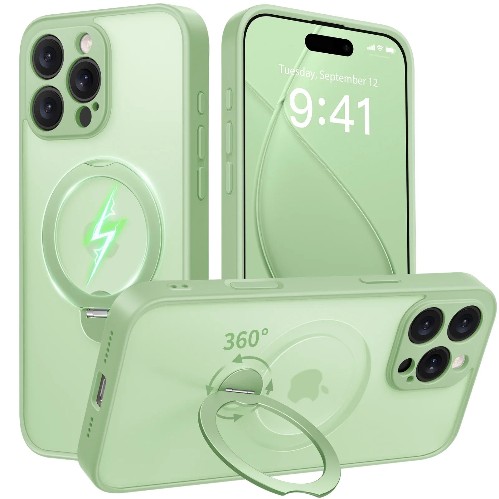 Luxury Magsafe Matte Phone Case For iPhone 16 Pro Max with  Rotatable Ring Stand Camera Lens Protection Shockproof Case