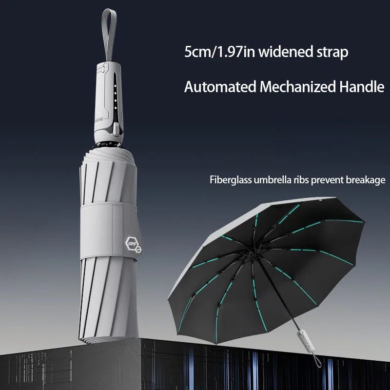 Reinforced 60 Rib Windproof Folding Umbrella with UPF 50 UV Protection Automatic Open Close