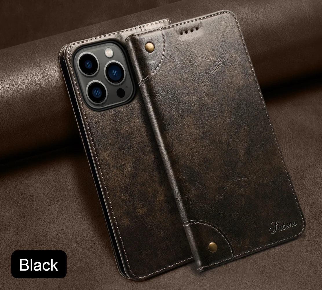 Flip Leather Wallet Phone Case for iPhone 16 15 Pro Max 16E 14 Plus with  Card Slot Holder Cover