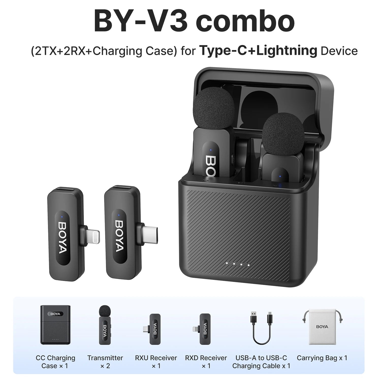 BY-V3 Wireless Lavalier Microphone for iPhone 15/16 Series Samsung DJI Pocket 3 Type-c Smartphones Cameras Video Recording