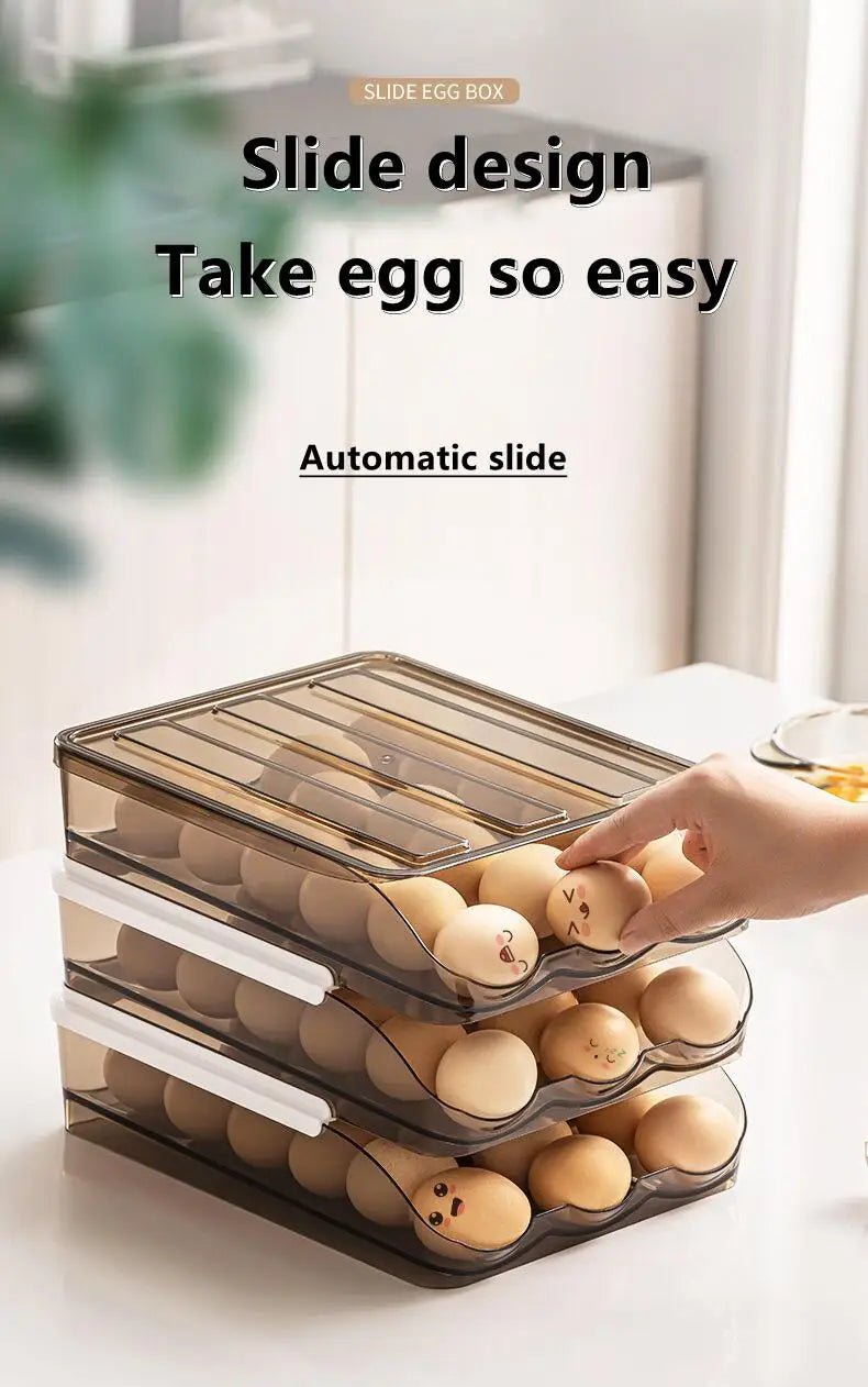 Automatic Rolling Egg Box Multi-Layer Rack Holder – Refrigerator Egg Storage Basket Kitchen Organizer