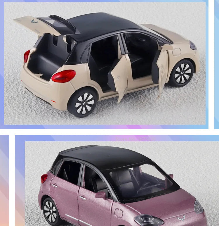 1/32 New Energy Electric Car Model Toy Wuling Binguo Alloy Diecast Vehicles with Sound Light Collection Toys