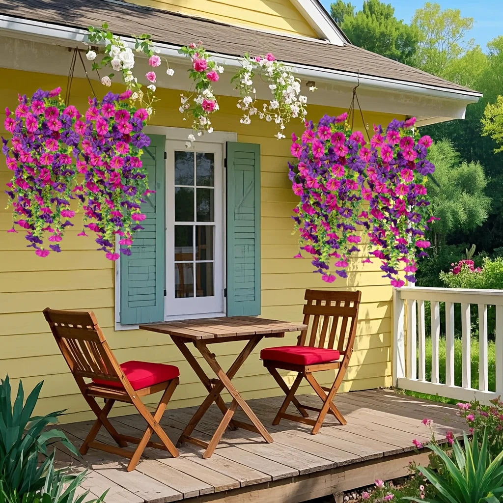 4PCS Morning Glory Artificial Flowers Hanging Vines Fake Plant Flower Garlands for Wedding Yard Home Garden Outdoor Decoration