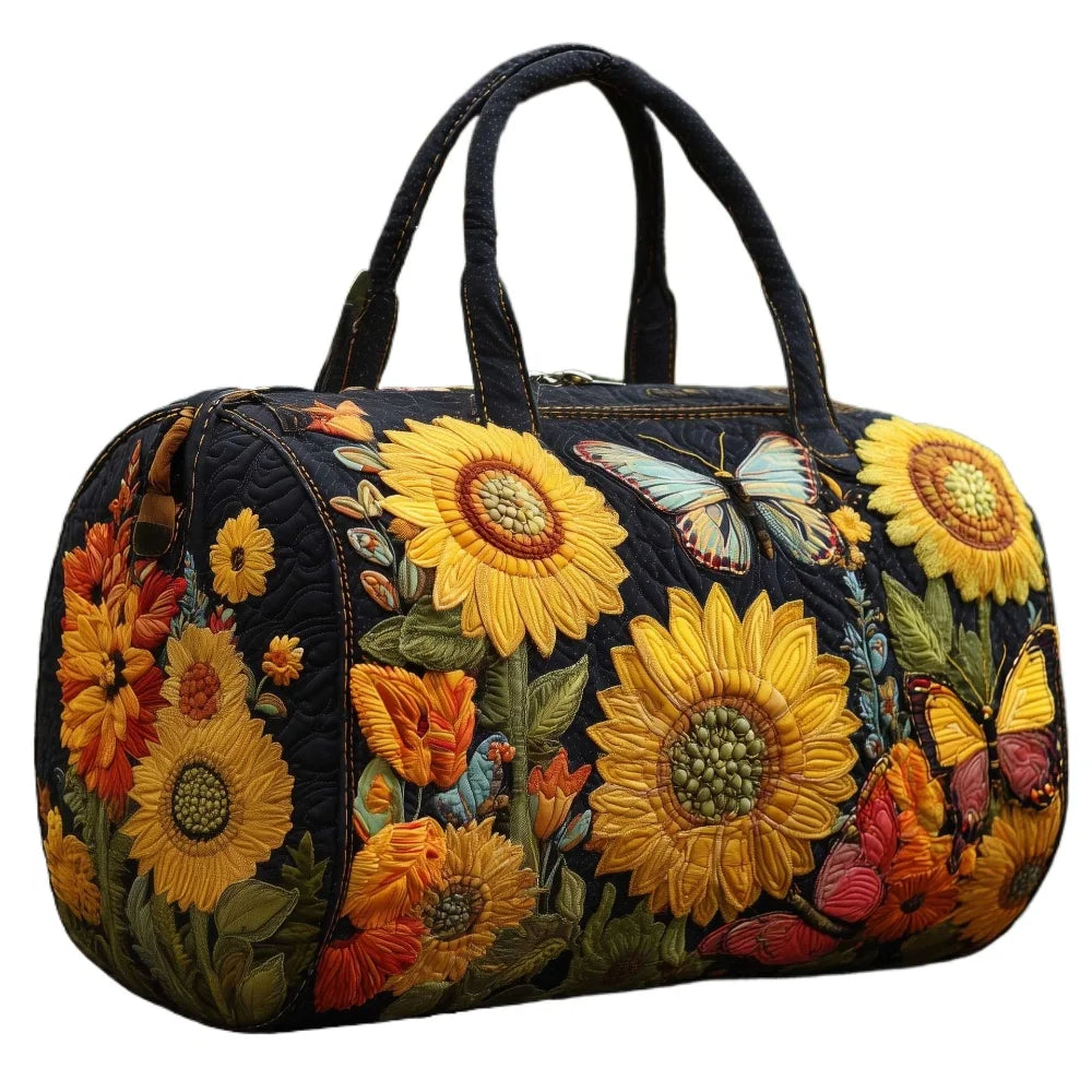 3D Quilted Travel Tote Bag for Women Sunflower Hydrangea Handbag Lightweight Shoulder Bag Fashion Bags for Weekend Trip Beach