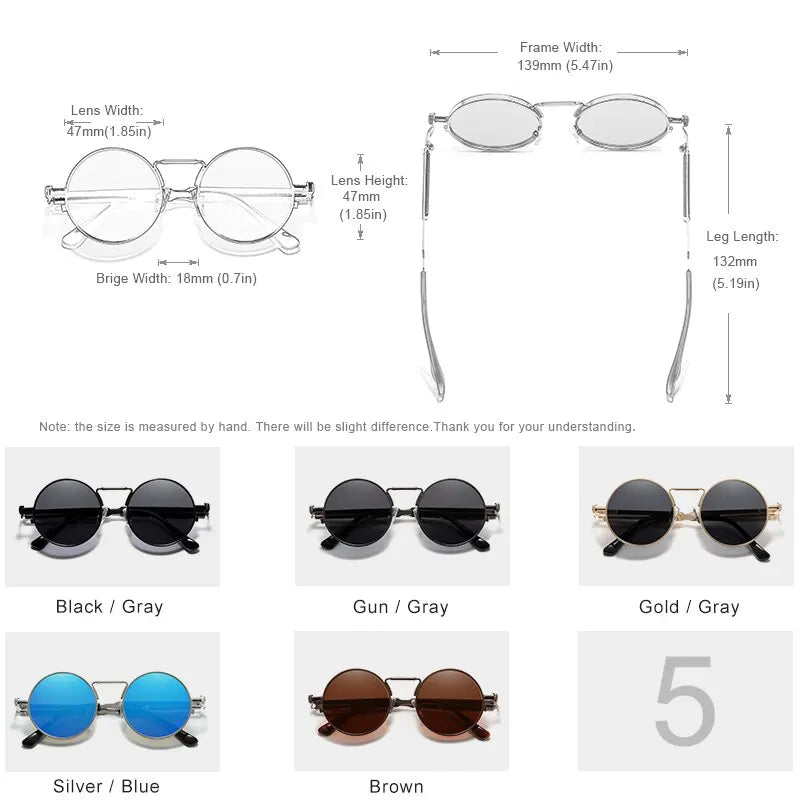 High Quality Gothic Steampunk Sunglasses Polarized Men Women Brand Designer Vintage Round Metal Frame Sun Glasses