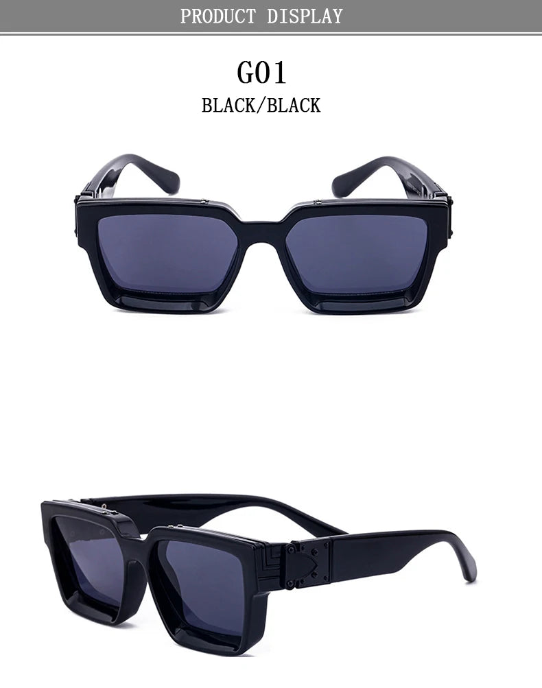 Retro Millionaire Square Sunglasses With UV400 Protection