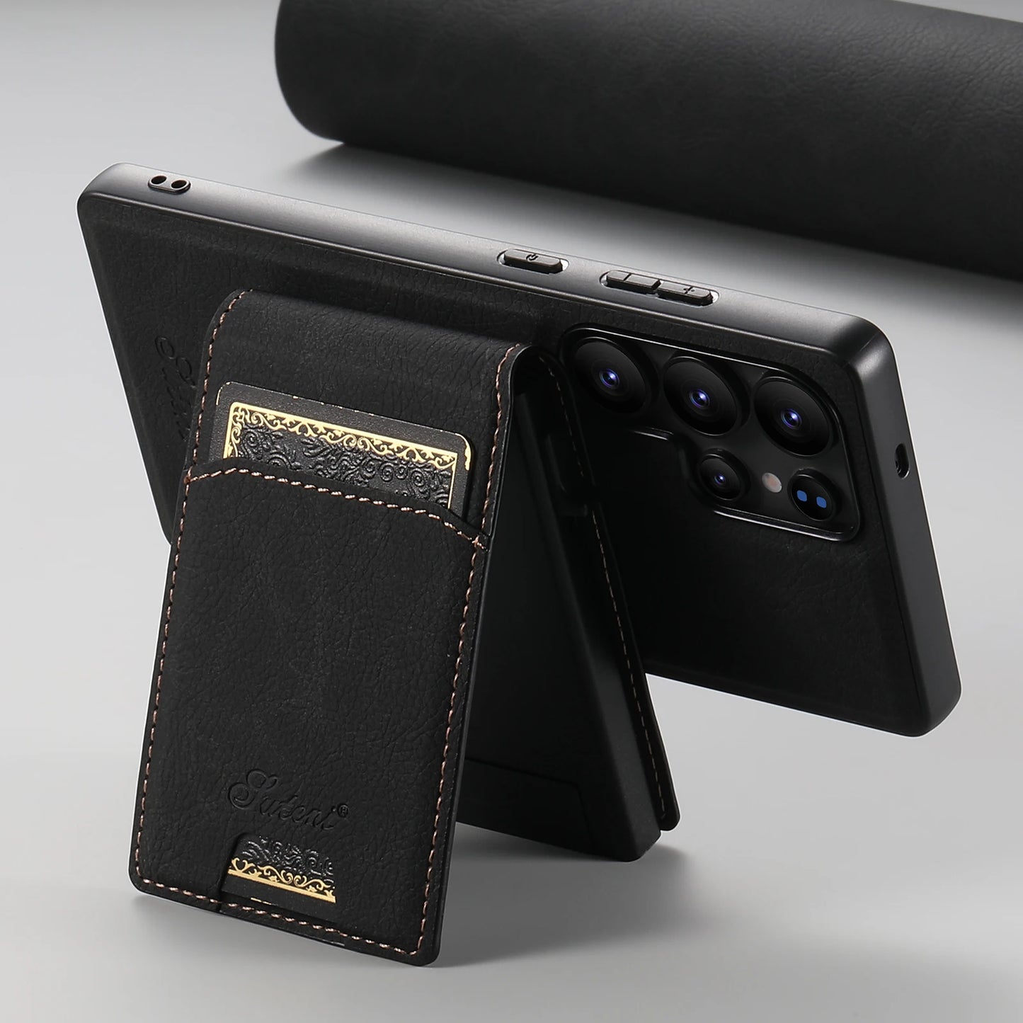 Magnetic PU Leather Wallet Case with Card Slot & Kickstand for Samsung Galaxy S26 Ultra / S25 Plus – Wireless Charging Cover